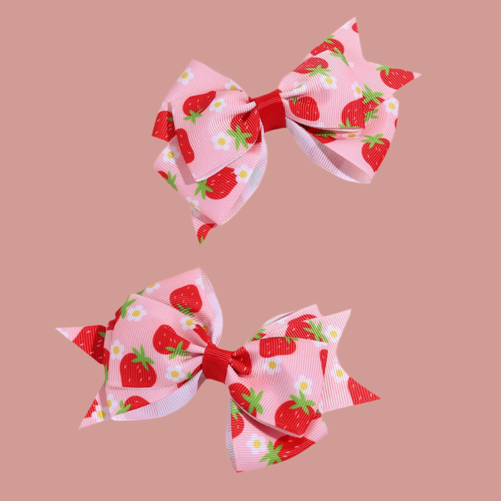 Cute Red and Pink 2Pcs Strawberry Bow Hair Clips