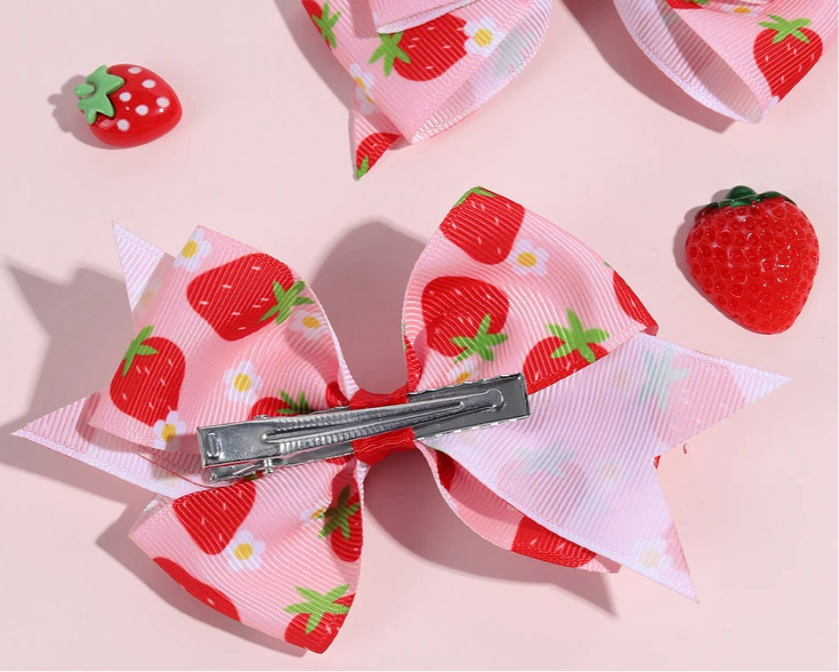 Cute Red and Pink 2Pcs Strawberry Bow Hair Clips