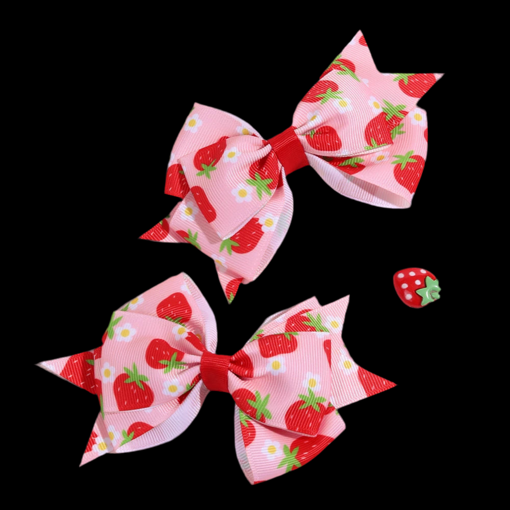 Cute Red and Pink 2Pcs Strawberry Bow Hair Clips