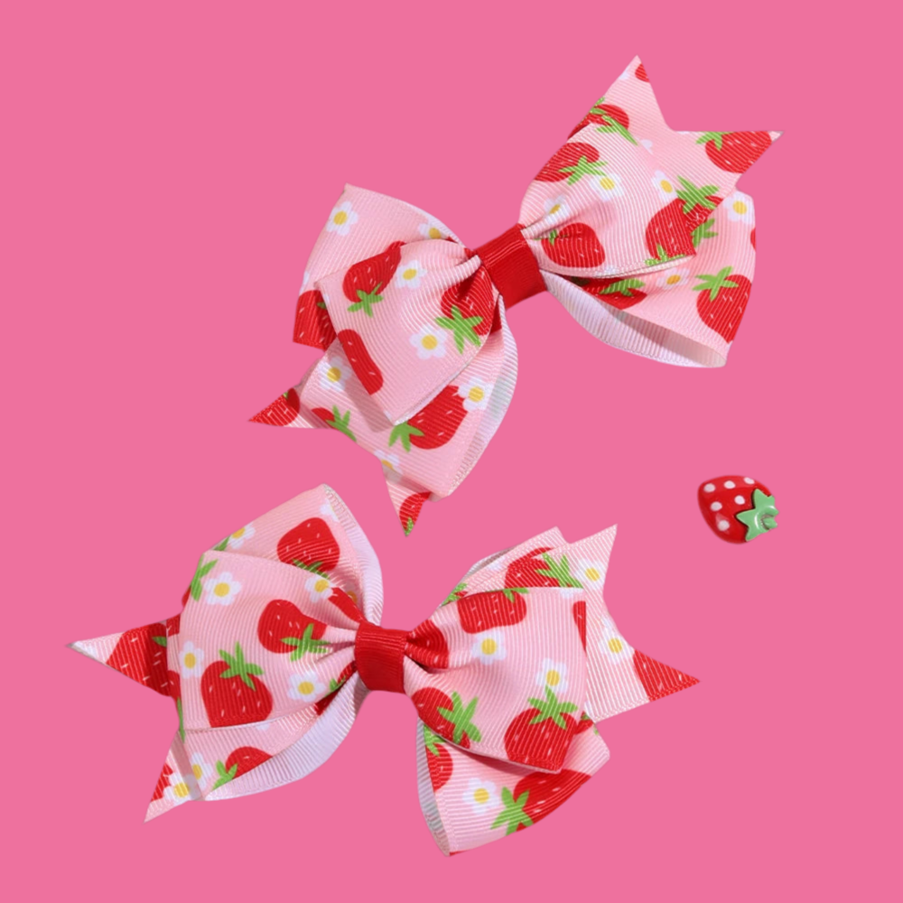 Cute Red and Pink 2Pcs Strawberry Bow Hair Clips