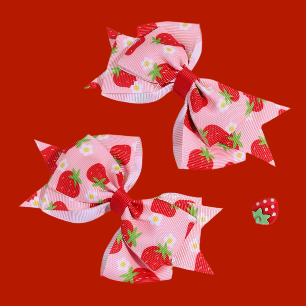Cute Red and Pink 2Pcs Strawberry Bow Hair Clips
