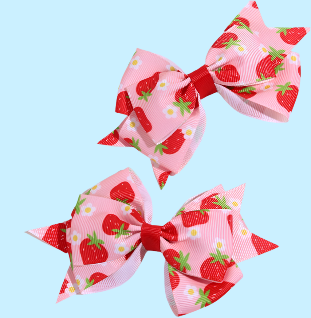 Cute Red and Pink 2Pcs Strawberry Bow Hair Clips