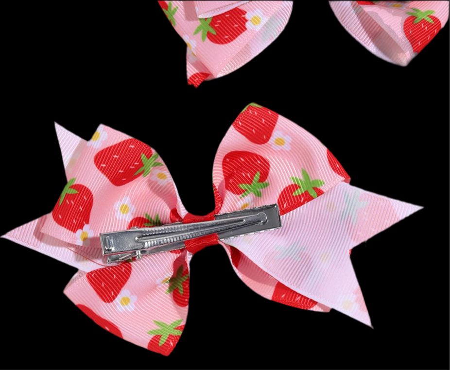 Cute Red and Pink 2Pcs Strawberry Bow Hair Clips