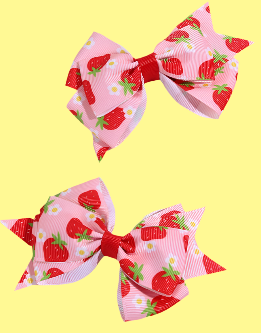 Cute Red and Pink 2Pcs Strawberry Bow Hair Clips