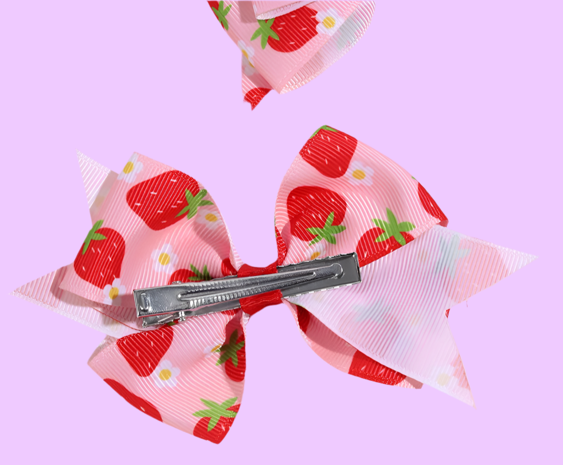 Cute Red and Pink 2Pcs Strawberry Bow Hair Clips