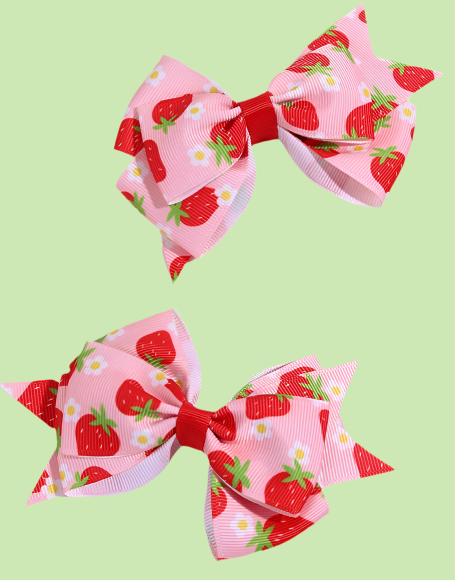 Cute Red and Pink 2Pcs Strawberry Bow Hair Clips