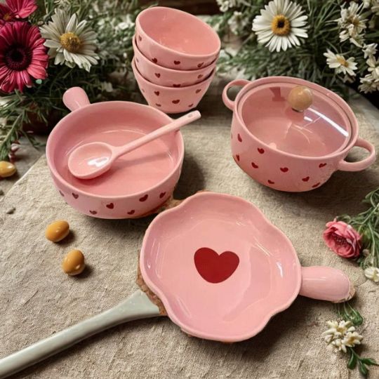 Ace of Hearts Ceramic Red Heart Cutlery and Bowl Set - Just The Fly Way
