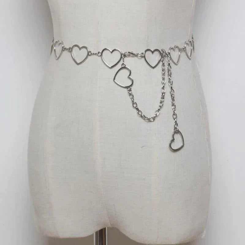 Women's Fashion Metal Heart Chain Belt, Gold or Silver - Just The Fly Way