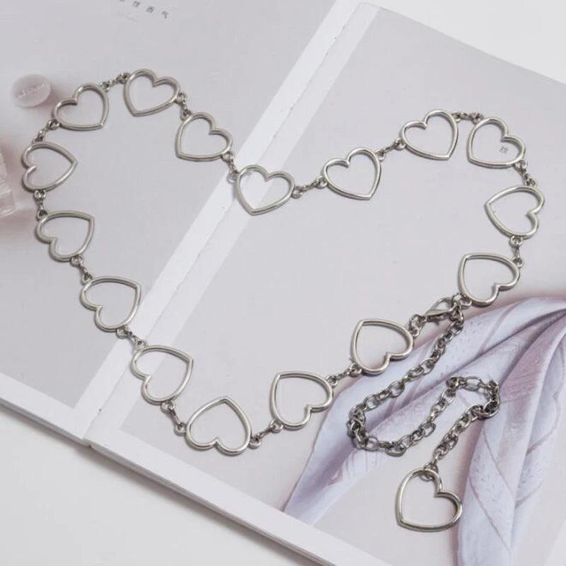 Women's Fashion Metal Heart Chain Belt, Gold or Silver - Just The Fly Way