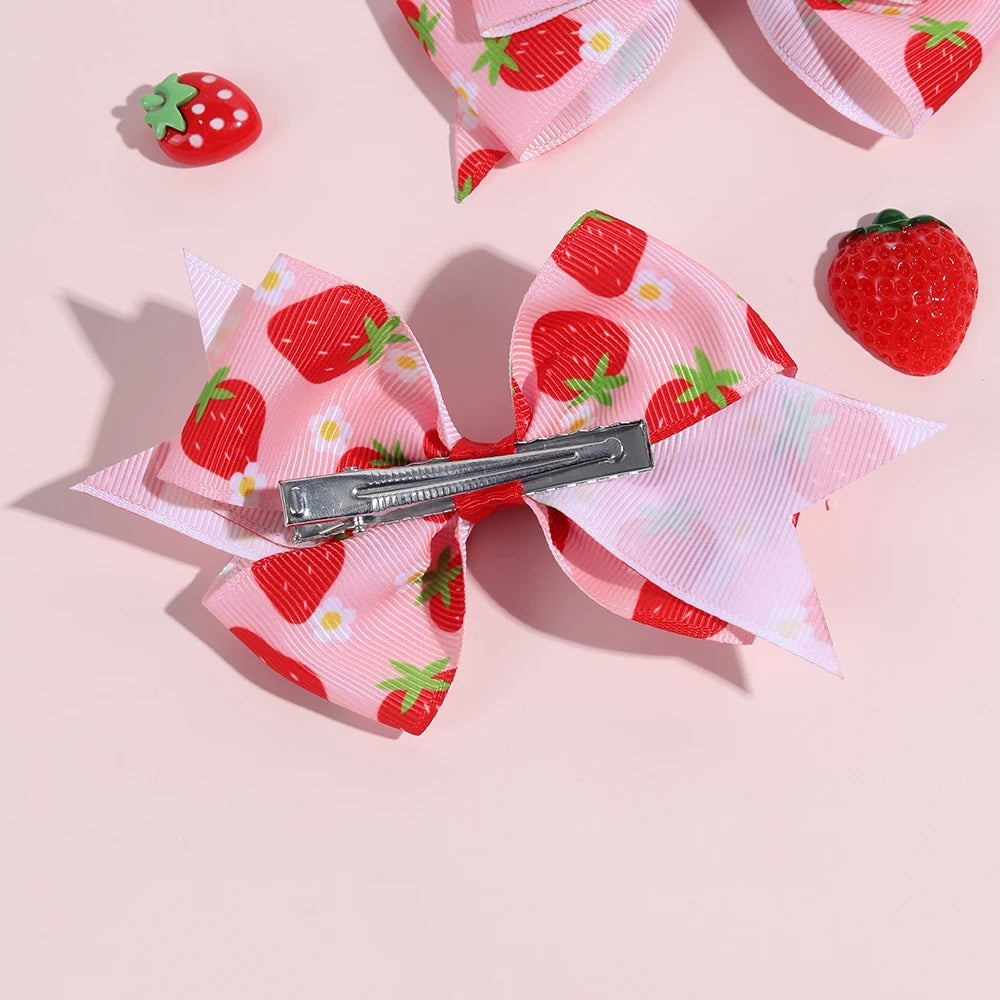 Cute Red and Pink 2Pcs Strawberry Bow Hair Clips - Just The Fly Way