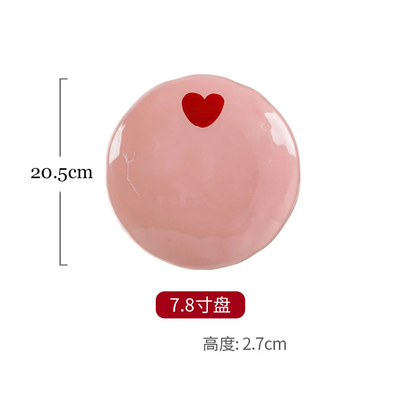 Cute Dinner Tableware Pink Heart Pattern Ceramic - Just The Fly Way