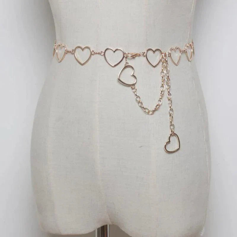 Women's Fashion Metal Heart Chain Belt, Gold or Silver - Just The Fly Way