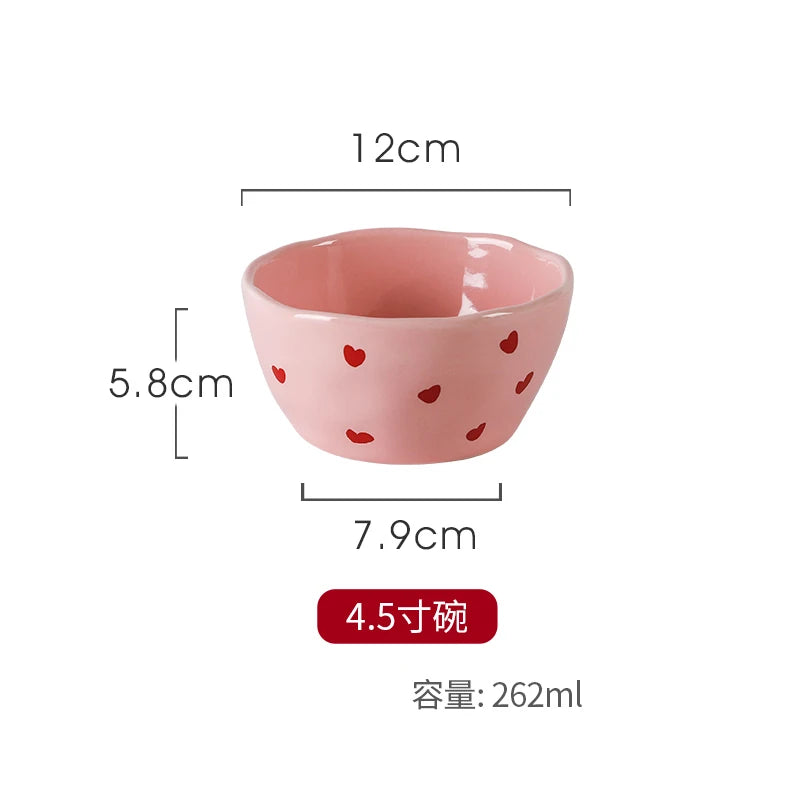 Cute Dinner Tableware Pink Heart Pattern Ceramic - Just The Fly Way
