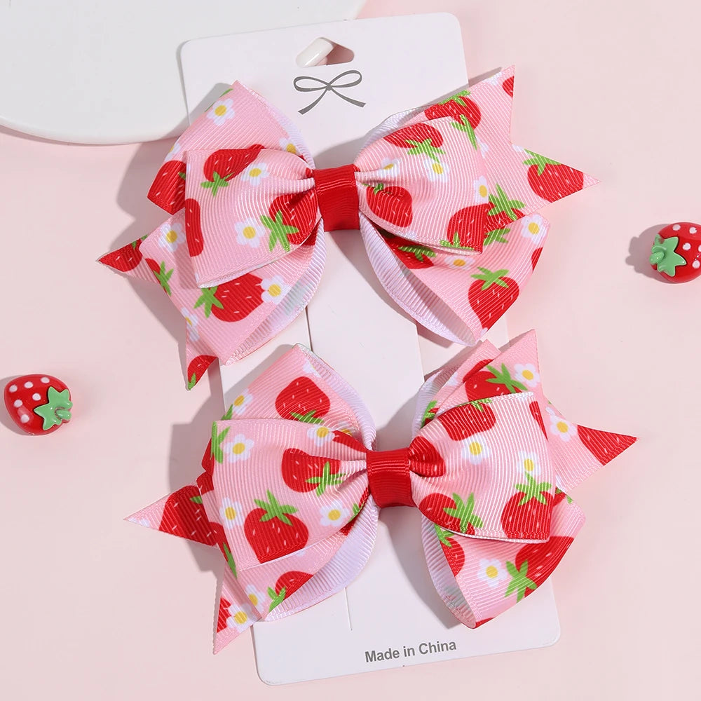 Cute Red and Pink 2Pcs Strawberry Bow Hair Clips - Just The Fly Way