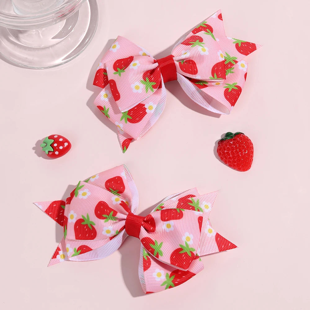 Cute Red and Pink 2Pcs Strawberry Bow Hair Clips - Just The Fly Way