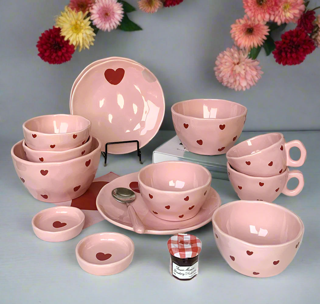 Cute Dinner Tableware Pink Heart Pattern Ceramic - Just The Fly Way
