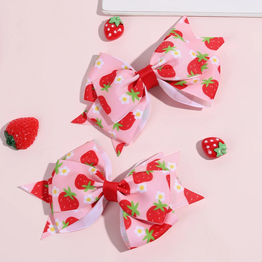 Cute Red and Pink 2Pcs Strawberry Bow Hair Clips - Just The Fly Way