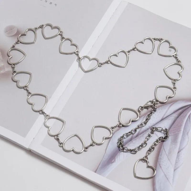 Women's Fashion Metal Heart Chain Belt, Gold or Silver - Just The Fly Way