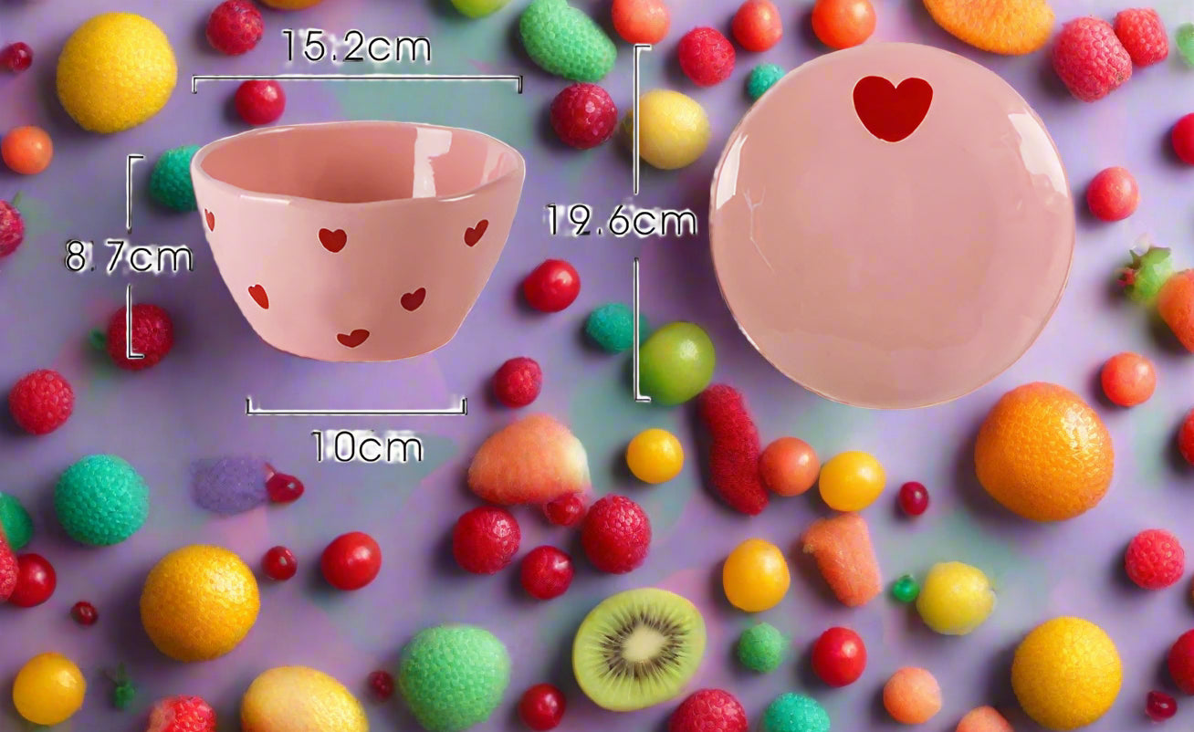 Cute Dinner Tableware Pink Heart Pattern Ceramic - Just The Fly Way
