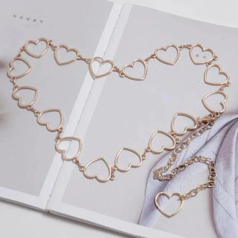 Women's Fashion Metal Heart Chain Belt, Gold or Silver - Just The Fly Way