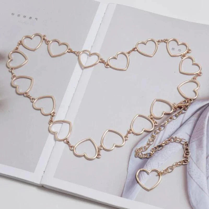 Women's Fashion Metal Heart Chain Belt, Gold or Silver - Just The Fly Way