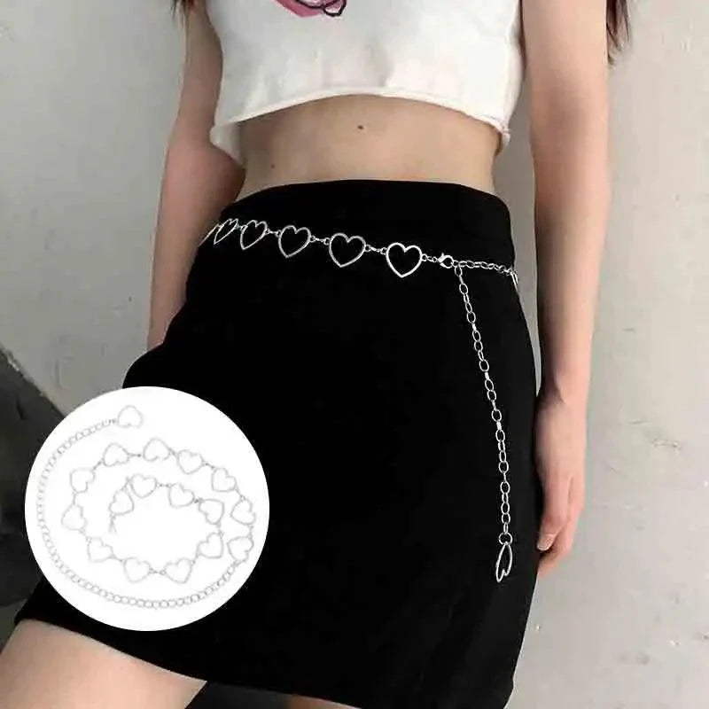 Women's Fashion Metal Heart Chain Belt, Gold or Silver - Just The Fly Way