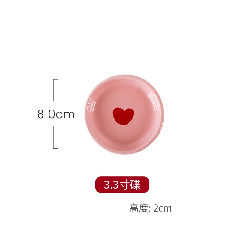 Cute Dinner Tableware Pink Heart Pattern Ceramic - Just The Fly Way
