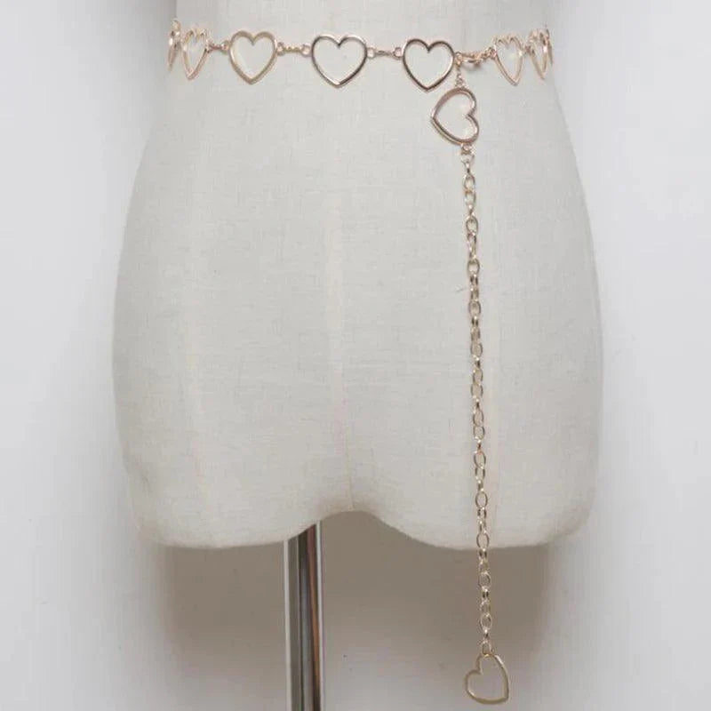 Women's Fashion Metal Heart Chain Belt, Gold or Silver - Just The Fly Way