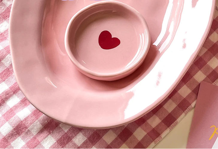 Cute Dinner Tableware Pink Heart Pattern Ceramic - Just The Fly Way