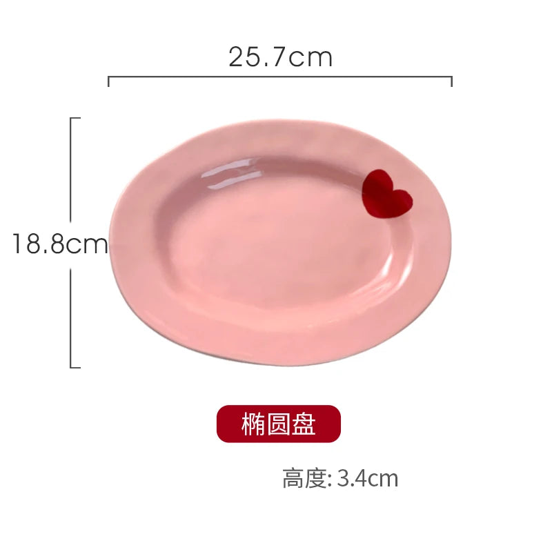 Cute Dinner Tableware Pink Heart Pattern Ceramic - Just The Fly Way