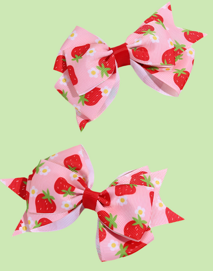 Cute Red and Pink 2Pcs Strawberry Bow Hair Clips
