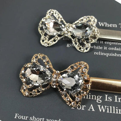 Faux Pearl, Rhinestone, Elastic Gold Chain Belt, Stretch Waistband - Just The Fly Way