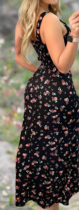 Two Piece Skirt Set, Crop Top and Long Skirt With Slit, Floral Print, High Waist - Just The Fly Way