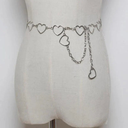 Women's Fashion Metal Heart Chain Belt, Gold or Silver - Just The Fly Way