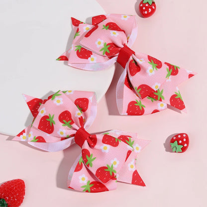 Cute Red and Pink 2Pcs Strawberry Bow Hair Clips - Just The Fly Way