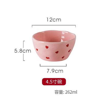 Cute Dinner Tableware Pink Heart Pattern Ceramic - Just The Fly Way