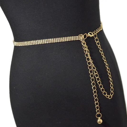 Rhinestone Chain Belt, Waist Chain Fashion Metal Belt, Silver or Gold Chain - Just The Fly Way