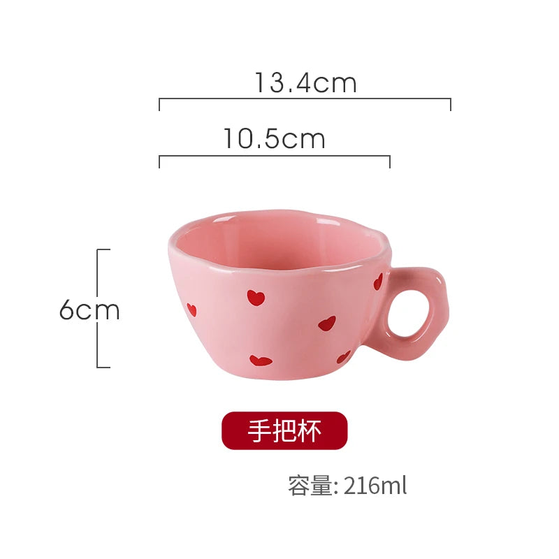Cute Dinner Tableware Pink Heart Pattern Ceramic - Just The Fly Way