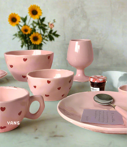 Cute Dinner Tableware Pink Heart Pattern Ceramic - Just The Fly Way