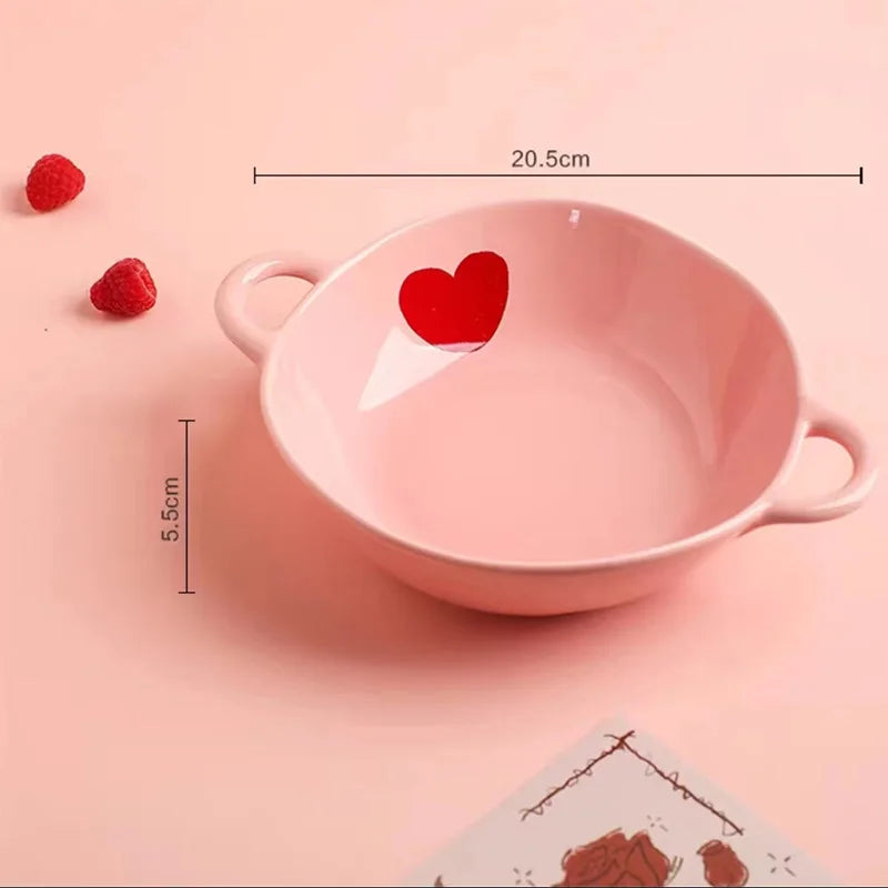 Cute Dinner Tableware Pink Heart Pattern Ceramic - Just The Fly Way