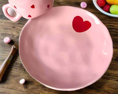 Cute Dinner Tableware Pink Heart Pattern Ceramic - Just The Fly Way