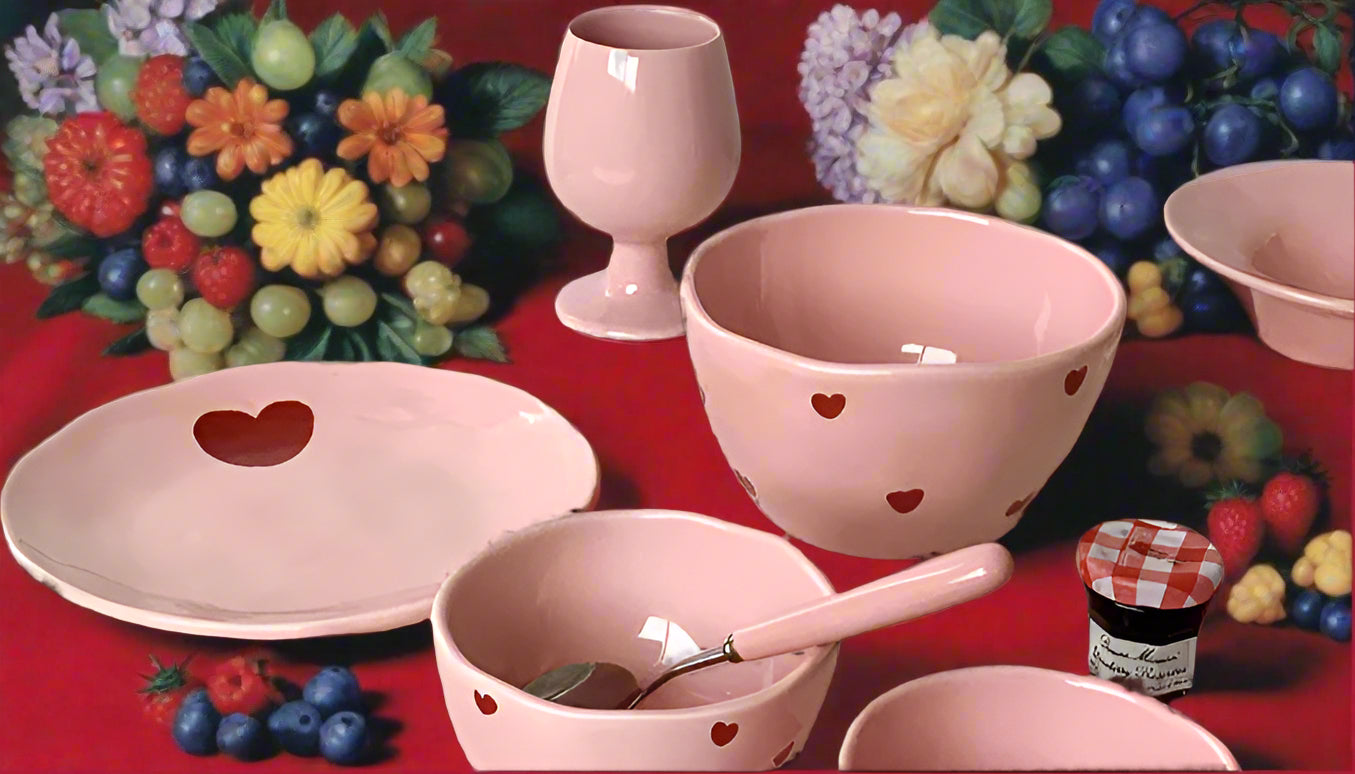 Cute Dinner Tableware Pink Heart Pattern Ceramic - Just The Fly Way