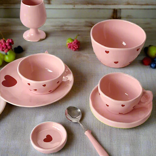 Cute Dinner Tableware Pink Heart Pattern Ceramic - Just The Fly Way