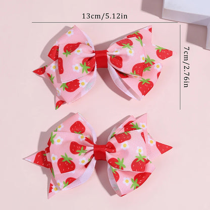 Cute Red and Pink 2Pcs Strawberry Bow Hair Clips - Just The Fly Way