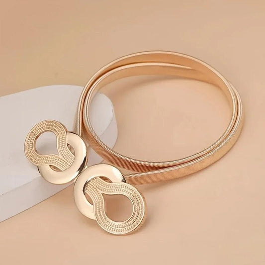 Metal Elastic Women's Belt, Gold or Silver With Knot Buckle - Just The Fly Way