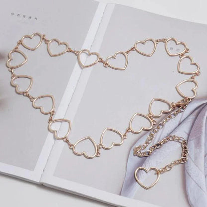 Women's Fashion Metal Heart Chain Belt, Gold or Silver - Just The Fly Way