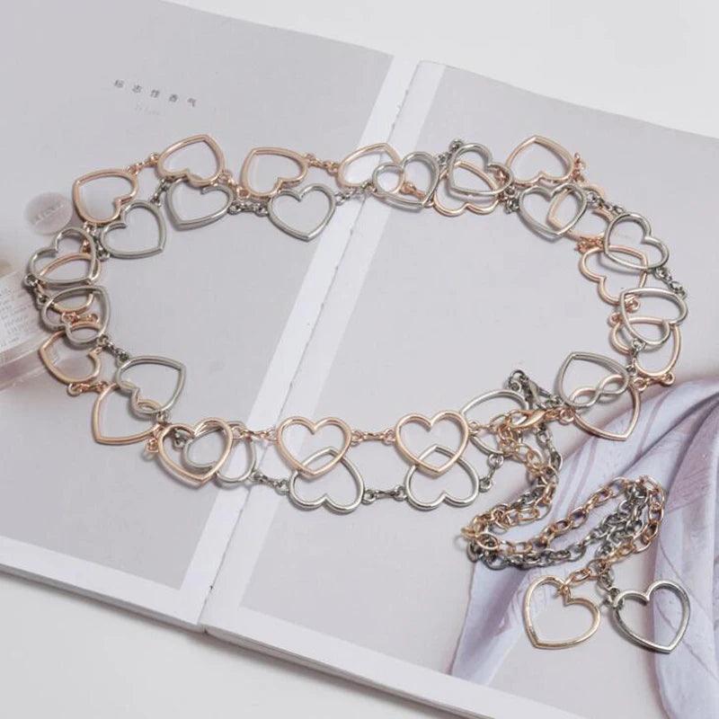 Women's Fashion Metal Heart Chain Belt, Gold or Silver - Just The Fly Way
