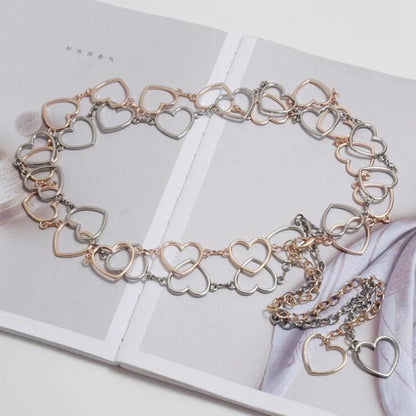 Women's Fashion Metal Heart Chain Belt, Gold or Silver - Just The Fly Way