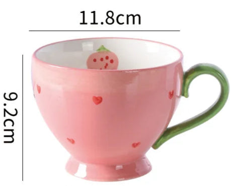 Collectable Strawberry Heart Ceramic Bowl Set: Hand-Painted Pink Plate and Bowl Pottery Dishware - Just The Fly Way