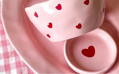 Cute Dinner Tableware Pink Heart Pattern Ceramic - Just The Fly Way